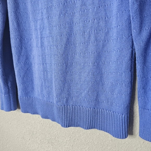 T by Talbots Petite Womens PP Blue Sweater White V Neck Tennis Preppy Resort - Picture 8 of 10